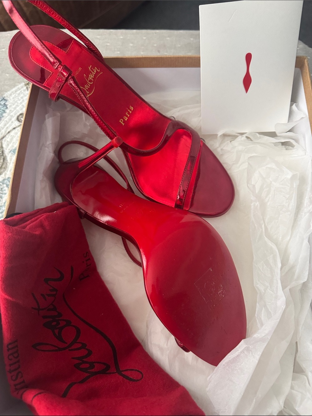 Christian Louboutin Red Patent T-Strap Slingback Heels
